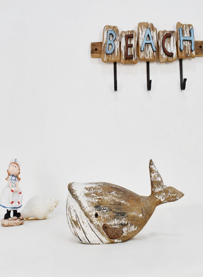 Linfevisi Wooden Whale Decor Tabletop Nautical Decor Solid Wood Whales Statue Sculpture Standing Coastal Decor Beach Figurines for Home Sea Decor for Bathroom Ocean Theme House Decor 4.9 Inches Tall - Image 4